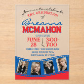 青と赤の写真卒業フィルムストリップ曇り アクリル招待状 (正面)