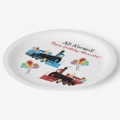 青と赤の列車の誕生日 ペーパープレート (アングル)