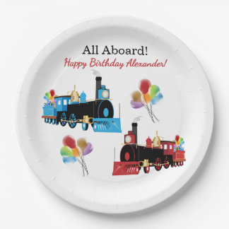 青と赤の列車の誕生日 ペーパープレート