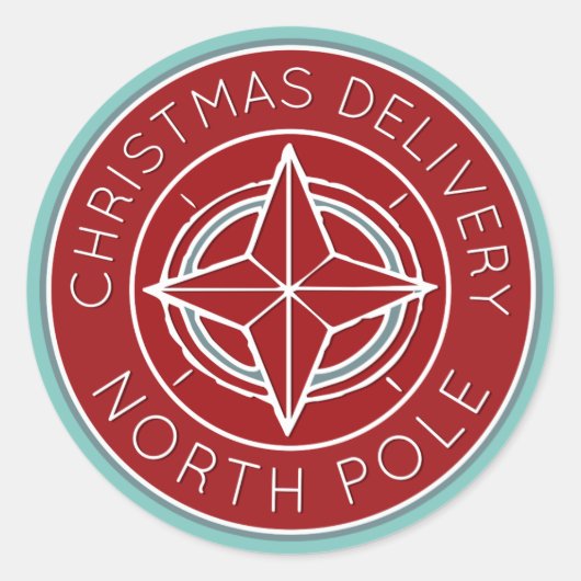 青と赤の北極の配達クリスマスシール ラウンドシール (正面)