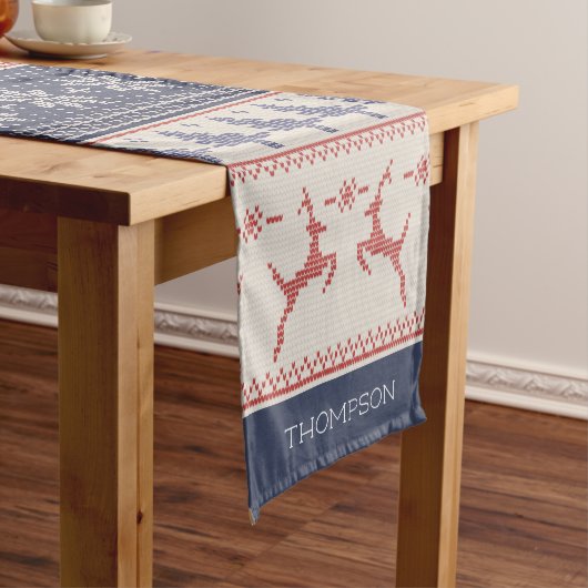 青と赤の北欧クリスマスパターン ショートテーブルランナー (インサイチュ)