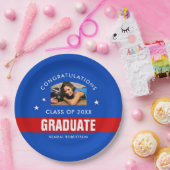 青と赤の卒業写真カスタム ペーパープレート (パーティー)