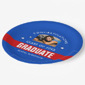 青と赤の卒業写真カスタム ペーパープレート (アングル)