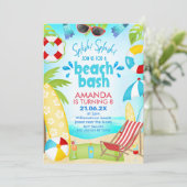青と赤の夏のビーチバッシュ誕生日 招待状 (スタンド正面)