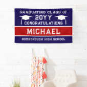 青と赤の学校のカラー卒業 横断幕 (インサイチュ)