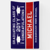 青と赤の学校のカラー卒業 横断幕 (縦)