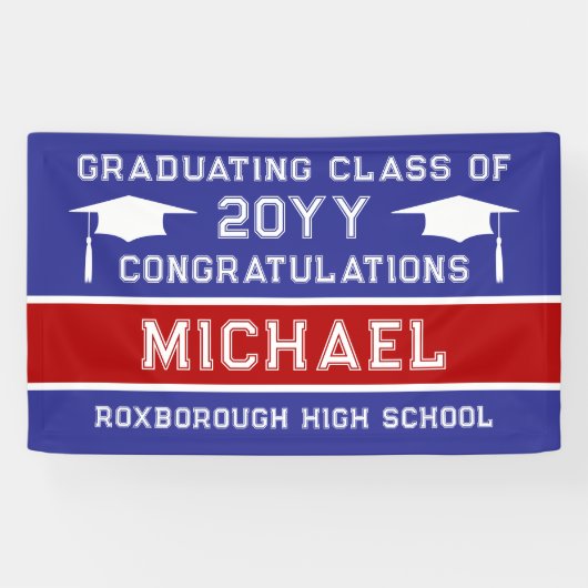 青と赤の学校のカラー卒業 横断幕 (横)