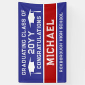 青と赤の学校のカラー卒業 横断幕 (縦)