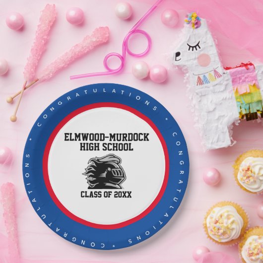 青と赤の学校の色彩卒業会 ペーパープレート (パーティー)