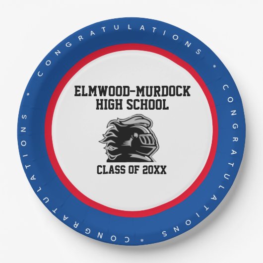 青と赤の学校の色彩卒業会 ペーパープレート (正面)
