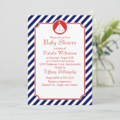 青と赤の帆船ベビーシャワー 招待状 (スタンド正面)