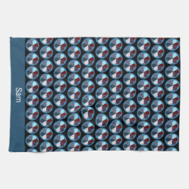 青と赤の抽象芸術の花繰り返し模様名 キッチンタオル