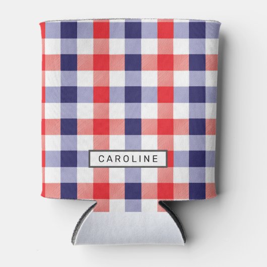 青と赤の格子縞名前をカスタムするクール 缶クーラー (正面)