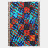 青と赤の格子縞、フェイク汚れ スローブランケット (正面縦)