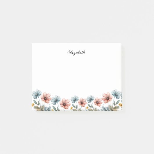青と赤の水の色の春開花フローラ ポストイット (正面)