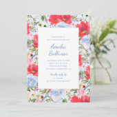 青と赤の水彩花のParty招待状 招待状 (スタンド正面)