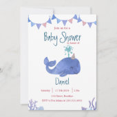 青と赤の水色かわいいクジラの赤ちゃんシャワー 招待状 (正面)