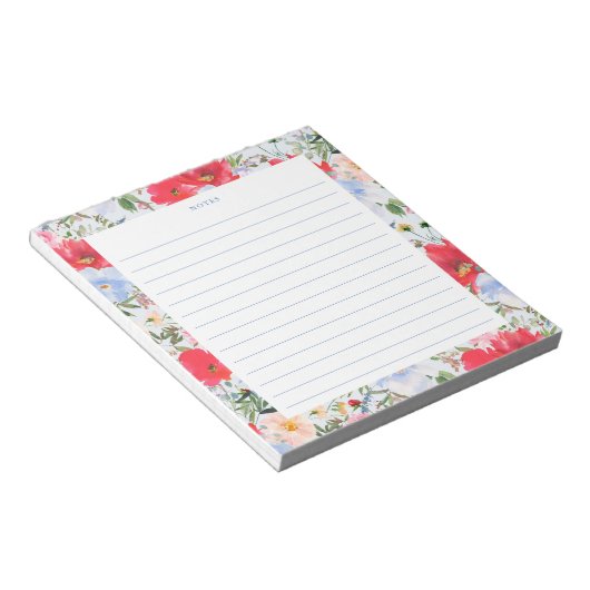 青と赤の水色の花模様 ノートパッド (アングル)