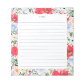 青と赤の水色の花模様 ノートパッド (正面)