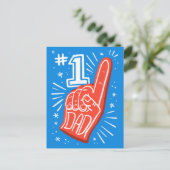 青と赤の泡の指の番号1パパ父の日 ポストカード (スタンド正面)