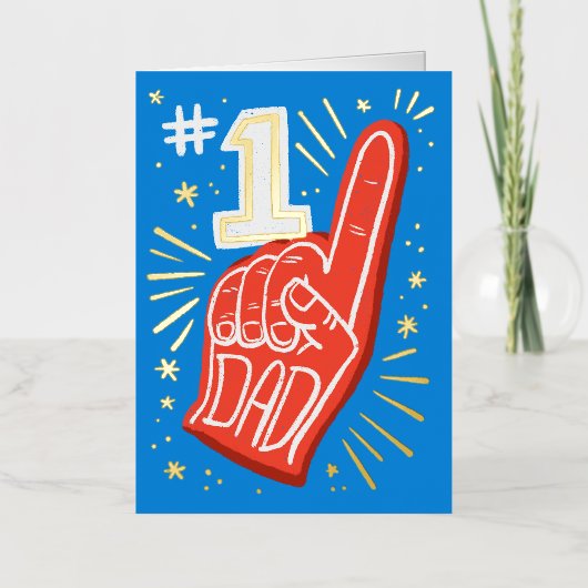 青と赤の泡の指の番号1パパ父の日 箔グリーティングカード (正面)