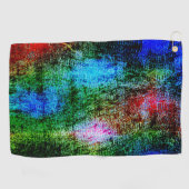 青と赤の泥を緑の絵を描粘液で削り取った ゴルフタオル (横)