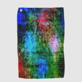 青と赤の泥を緑の絵を描粘液で削り取った ゴルフタオル (正面)