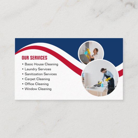 青と赤の清掃サービスメイド 名刺 (裏面)