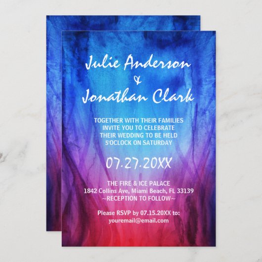 青と赤の炎の結婚式招待状テンプレート 招待状 (正面/裏面)