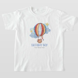 青と赤の熱気球 星 誕生日おめでとう 男の子 Tシャツ
