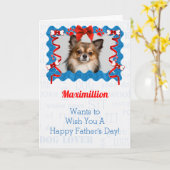 青と赤の父の日の犬から カード (黄色い花)