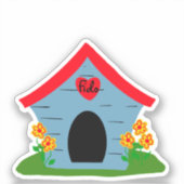 青と赤の犬小屋ステッカー シール (正面)