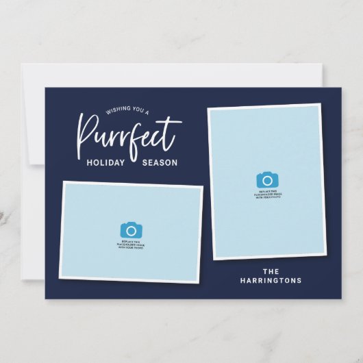 青と赤の猫の顔パーフェクトホリデーフォトカード シーズンカード (正面)