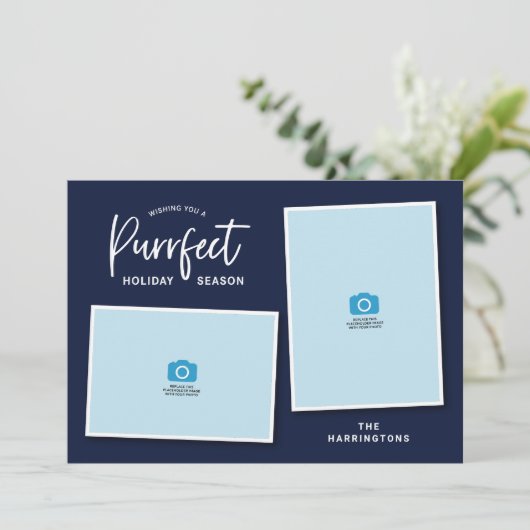 青と赤の猫の顔パーフェクトホリデーフォトカード シーズンカード (スタンド正面)