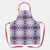 青と赤の絞り染めパターン エプロン (正面)