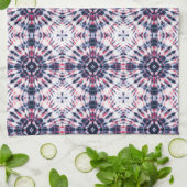 青と赤の絞り染めパターン キッチンタオル (折り畳み)