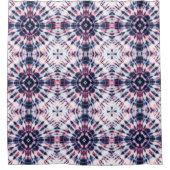 青と赤の絞り染めパターン シャワーカーテン (正面)