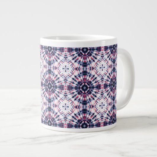 青と赤の絞り染めパターン ジャンボコーヒーマグカップ (正面右)