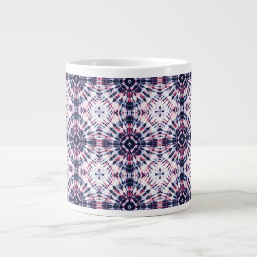 青と赤の絞り染めパターン ジャンボコーヒーマグカップ (正面)