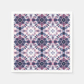 青と赤の絞り染めパターン スタンダードカクテルナプキン (正面)