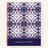 青と赤の絞り染めパターン |名前の追加 ノートブック (正面)