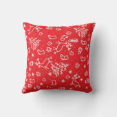 青と赤の背景のクリスマスパターン，ドッド クッション (裏面)