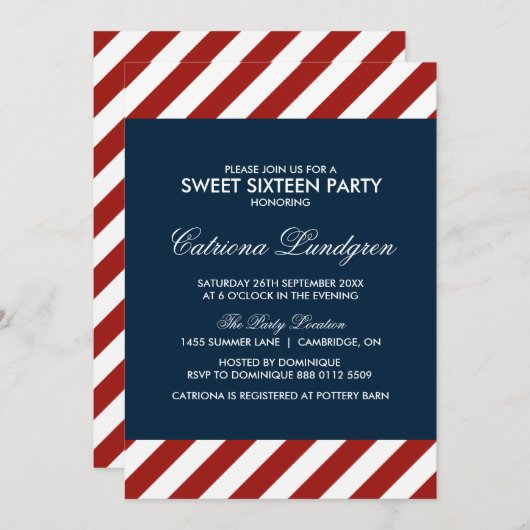 青と赤の航海のSweet sixteen招待状 招待状 (正面/裏面)
