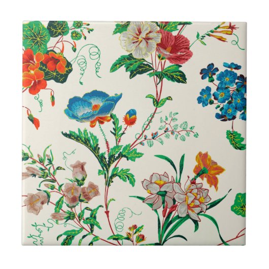 青と赤の花のヴィンテージのパタ絵画ーン タイル (正面)