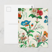 青と赤の花のヴィンテージのパタ絵画ーン ポストカード (正面/裏面)