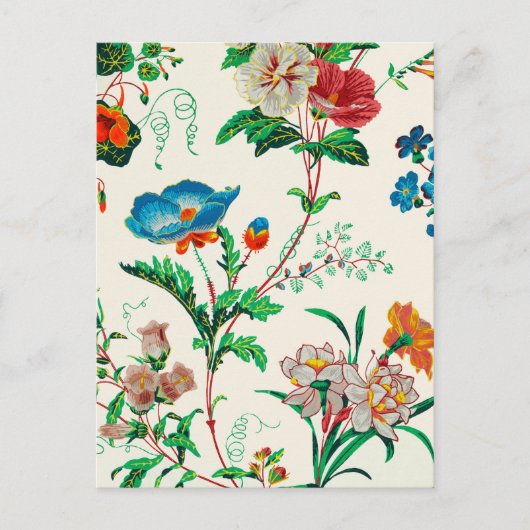 青と赤の花のヴィンテージのパタ絵画ーン ポストカード (正面)