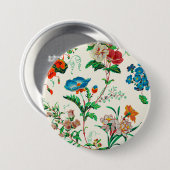 青と赤の花のヴィンテージのパタ絵画ーン 缶バッジ (正面&裏面)