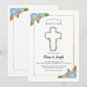 青と赤の花の十字架 招待状 (正面/裏面)