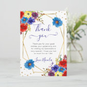 青と赤の花フレームキンセアニェラ サンキューカード (スタンド正面)