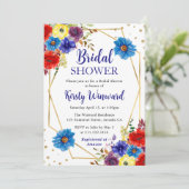 青と赤の花フレームブライダルシャワー 招待状 (スタンド正面)